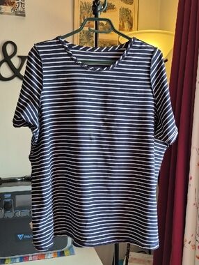 2X Very Stretchy Breton Maritime Style Navy and White Striped Tee